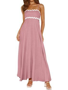 Women's Grey Pink Sleeveless Square Neck Casual Boho A LINE Imported Maxi Dress